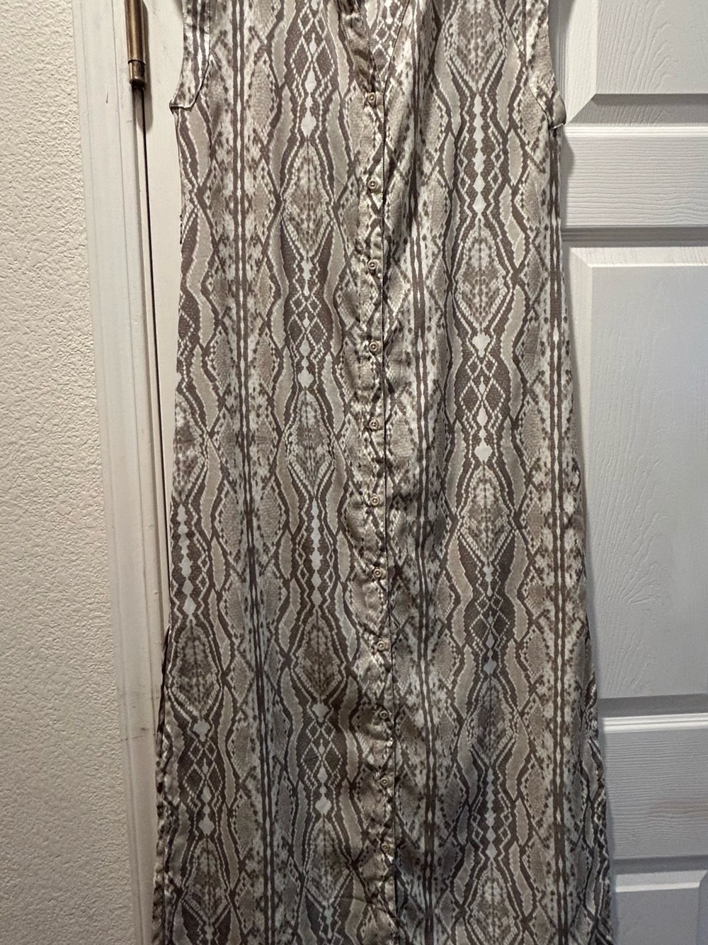 Bar III Snake-Print Button-Front dress in neutral colors and white